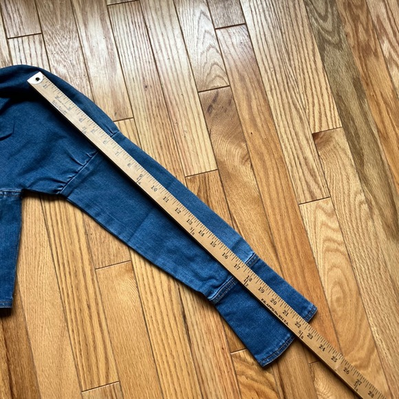 Blue Denim Puff Sleeve Corset Crop Top Front Zip Long Sleeve Milkmaid Coquette - Picture 4 of 7